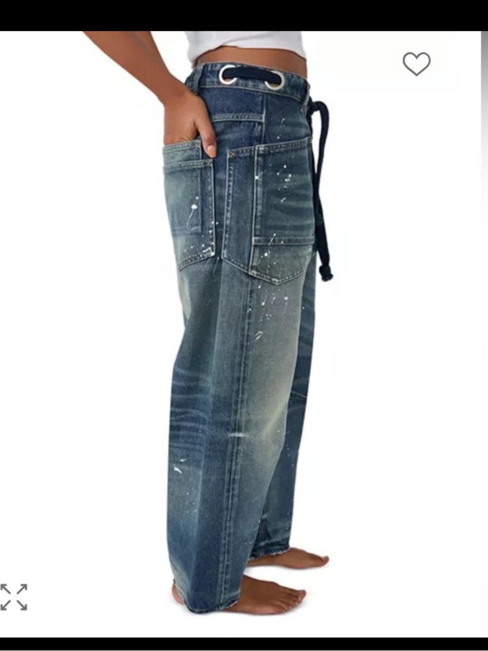 Free People We The Free Moxie Low Slung Pull On Barrel Jeans Timeless Blue 26 - Picture 2 of 14